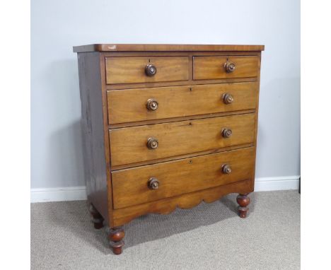 A Victorian mahogany Chest of drawers, with mother of pearl inlaid handles, raised on turned feet, note, mismatched handles a