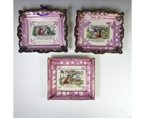 A 19thC Sunderland lustre Wall Plaque, of rectangular form, depicting 'The Sailor's Return', with over painted print, unmarke