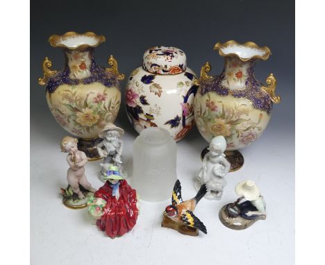 A Royal Doulton figure of Linda, together with Royal Doulton River Boy, a Royal Staffordshire Finch, three further figures, a