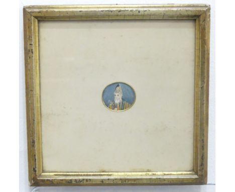 A 19th century Indian portrait miniature of 'The King of Delhi' (Bahadur Shah),&nbsp;oval, inscribed in ink verso, 3.5cm x 3c