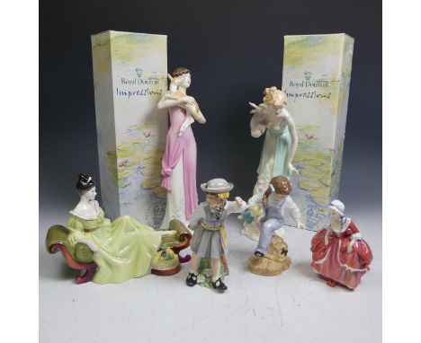 A Royal Doulton Impressions 'Tender Greetings' Figure, HN4261 and 'In Loving Arms' HN4262, both with boxes and certificates, 
