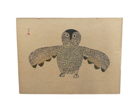 Echalook Goo (Inuit, 1914-1989), Evening Owl, limited edition stone cut print no.20/50, signed and titled in pencil, overall 