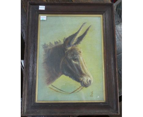 T.B. (20th century), Portrait of a Donkey, head and neck, oil on canvas, signed and dated 1917, 36cm x 27cm, framed. 
