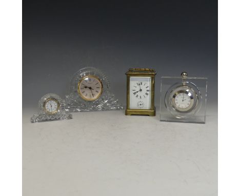 A Waterford crystal glass 'Napoleon Hat' shaped Mantle Clock, with quartz movement, signature to base, 18.5cm wide, together 