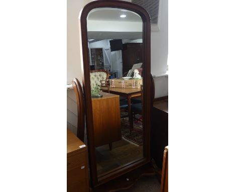 Victorian mahogany framed cheval Mirror, with beveled glass, W 77 cm x H 166 cm x D 54 cm. 
