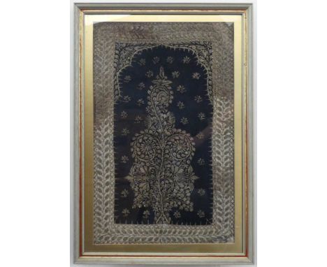 A pair of decorative Indian embroidered floral panels, using metallic threads, framed, overall 60cm x 40cm, and an Indian emb