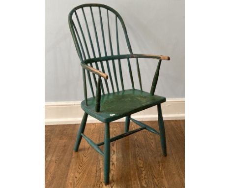 A Yorkshire green painted Windsor Chair, with comb stick back, W 54 cm x H 105 cm x D 66 cm. 