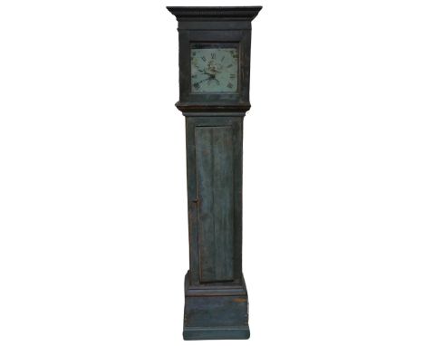 An early 19th century green stained oak 30-hour Longcase Clock,&nbsp;11 inch dial painted with central bird and flowers to co