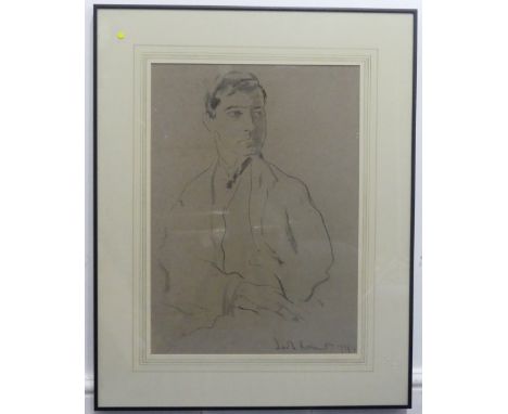 Jacob Kramer (Ukrainian / British, 1892-1962), Portrait of a young man, charcoal on paper, signed and dated 1914, 52cm x 38cm