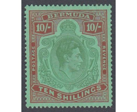 STAMPS BERMUDA 1939 10/- Bluish Green and Deep Red/Green, lightly mounted mint, light gum toning SG 119a