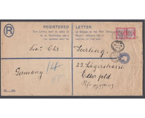STAMPS GREAT BRITAIN 1898 large 2d Registered envelope (size K, 152x291mm), uprated with a horizontal pair of 10d Jubilee iss