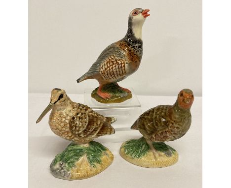 3 boxed John Beswick ceramic bird figures; French Partridge calling, Partridge and Woodcock.   Tallest approx. 12.5cm tall.