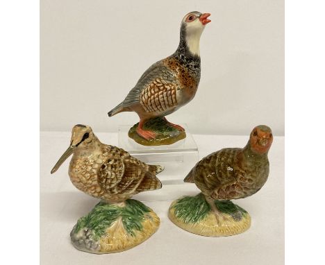 3 boxed John Beswick ceramic bird figures; French Partridge calling, Partridge and Woodcock.   Tallest approx. 12.5cm tall.