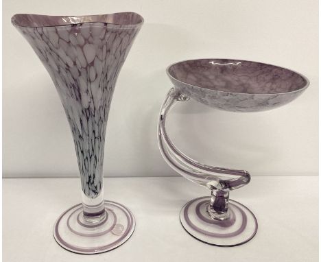2 large pieces of art glass, in clear, white and purple colours.   Tallest approx. 36cm tall.