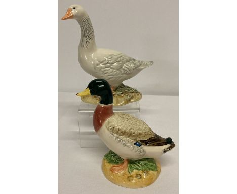 2 boxed John Beswick ceramic bird figures; a goose together with a drake duck.   Tallest approx. 12.5cm tall.