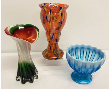 3 pieces of vintage coloured glass.   Tallest approx. 21.5cm tall.