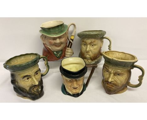 5 large ceramic toby jugs to include Beswick and Kingston Pottery.  