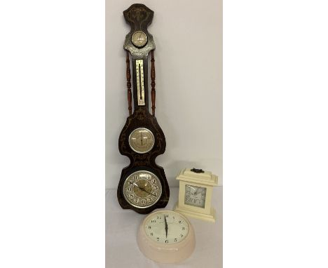 A battery operated clock/barometer together with a modern mantle clock &amp; a modern kitchen wall clock  