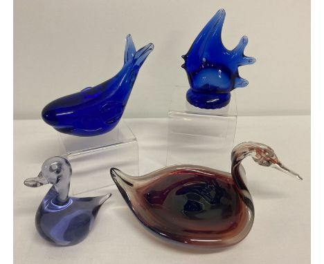 4 pieces of vintage coloured glass in the shape of animals.  