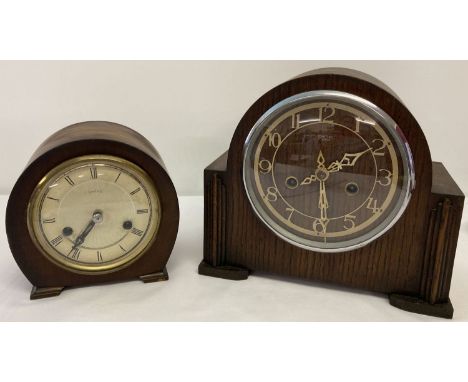 2 vintage wooden cased striking mantle clocks, both by Smiths.  
