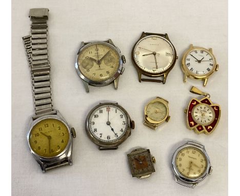 A collection of vintage watches mostly with out straps.  To include: Kienzle, BWC, Kelton, Newmark, Timex and a silver cased 