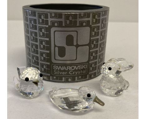 1 boxed and 2 unboxed vintage Swarovski crystal animal figures; rabbit, bird and duck.  All with black glass eyes (duck has 1