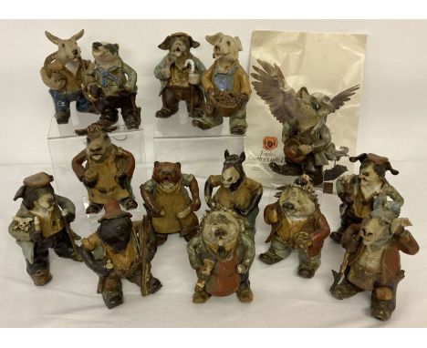 14 ceramic "Little People" animal character figurines by Country Crafts, Fakenham Norfolk.  Animals include: badgers, otter, 