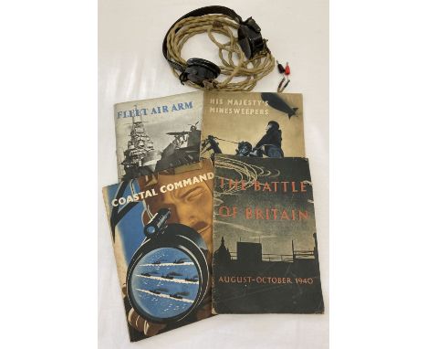 A set of vintage headphones marked SGB CHR together with WWII ephemera. Ephemera WWII booklets comprise: Fleet Air Arm 1943, 