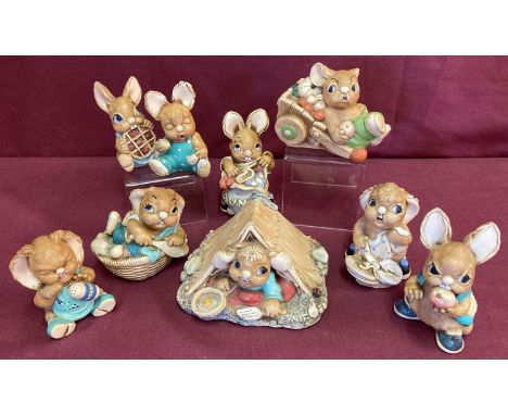 A collection of 9 Pendelfin ceramic figures to include Scout, Little Mo and Peggy.  