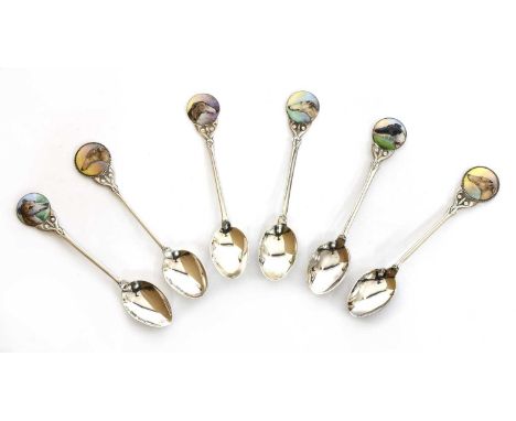 A set of six greyhound silver and enamel coffee spoonswith individual greyhound heads, casedhallmarked Northern Goldsmiths' C