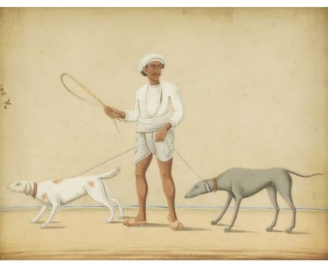 Indian Company SchoolA hound keeper with two sighthoundsgouache on mica12.5 x 16cmProvenance: The collection of Major Richmon