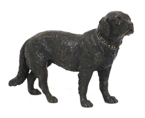 English School, 20th centuryA standing retriever wearing a studded collarbronze with brown patina24cm wide16.5cm highConditio
