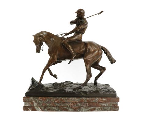 Joseph Cuvelier (French, 1833-1878)Polo playerbronze with brown patina on a marble base, signed 'J Cuvelier', foundry mark 'H
