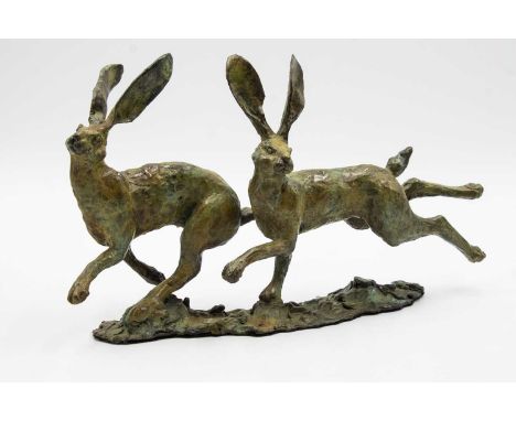 *Linda Frances (contemporary)Running haresbronze, signed edition 7 of 12534cm wide10cm deep20cm high*Artist's Resale Right ma