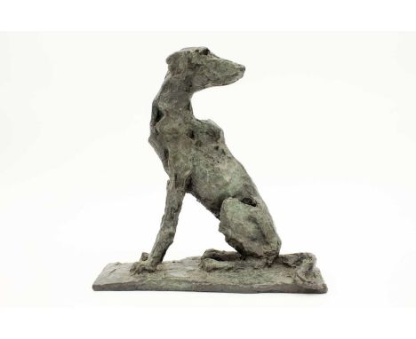 *Bob Crutchley (b.1943)Sitting dogbronze with green patina, signed20cm wide7cm deep20cm high*Artist's Resale Right may apply 