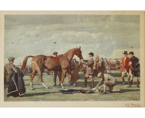 After Sir Alfred James Munnings 'The Red Prince Mare'colour lithograph print, published 1922, FATG blind stamp, signed in pen