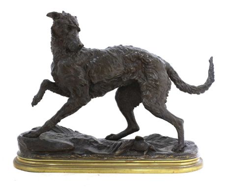 Jules Moigniez (French, 1835-1894)Deerhound surprised by a tortoisesigned 'J Moigniez' l.r., bronze, on a brass base30cm wide
