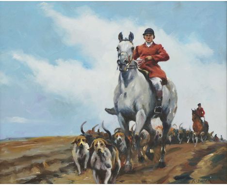 ** K. Zwick, 20th centuryA Huntsman and Houndssigned 'K.Zwick' l.r., oil on canvas50.5 x 61cm