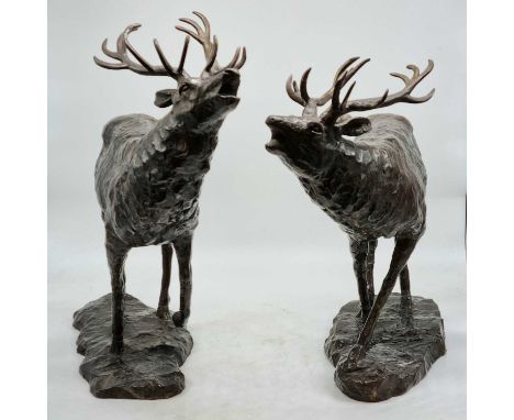 Braying stagstwo, bronze45cm wide24cm deep47cm high, and52cm wide24cm deep52cm high (2)