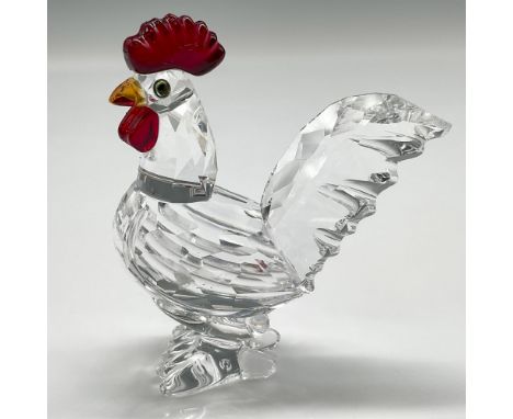 Crystal figural standing accented with a topaz crystal beak and Siam red crystal comb and wattles. Swarovski backstamp. 7674 