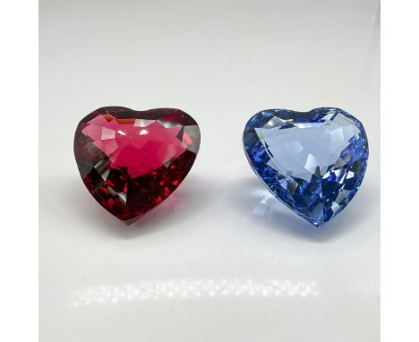 Member renewal gift of these red and blue crystal hearts. Swarovski backstamp. This item has its original boxes: 6"L x 4"W x 