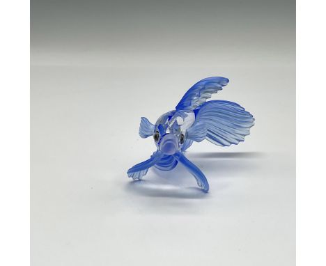 Part of the South Sea group, figural has a clear crystal body, satin crystal mouth with blue satin crystal fins and tail. Swa