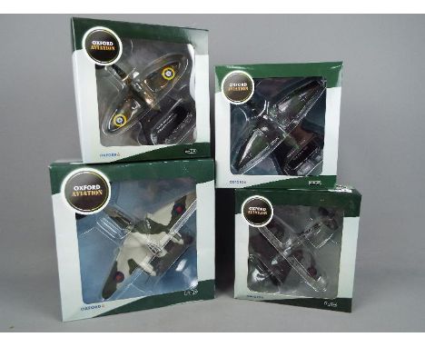 Oxford Diecast - Four boxed 1;72 scale military aircraft by Oxford Diecast. Lot consists of AC029 RAF Pre War 19 Sqn Spitfire