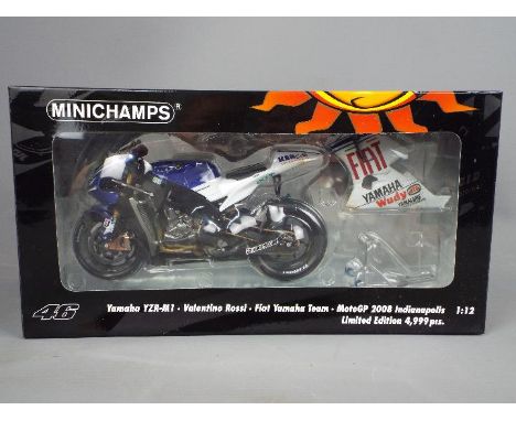 Minichamps Valentino Rossi Collection - a 1:12 scale diecast model Yamaha YZR-M1, Fiat Yamaha Team, MotoGP 2008 Indianapolis,