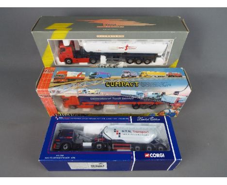 Joal, Corgi - Three boxed diecast 1:50 scale trucks from Joal and Corgi. Lot consists of Joal #345 DAF 95XF - International T