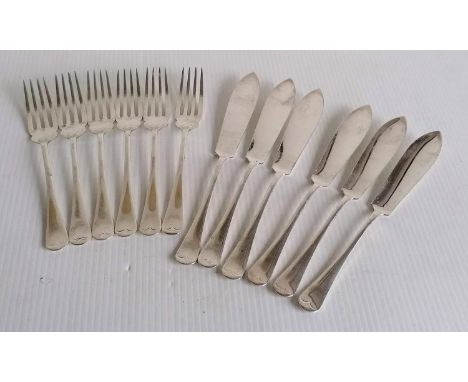 A set of six Hanoverian silver fish knives and forks by James Dixon &amp; Sons, Sheffield, 1939, 523g (12) 