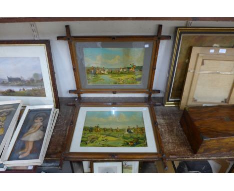A pair of fox hunting prints in gothic revival frames 
