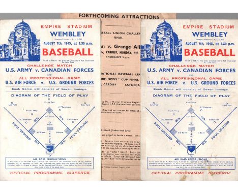 Baseball Programmes. Two copies of the US Army v Canadian Forces 1943 at Wembley stadium Wales’s v England 1958 in Cardiff (3