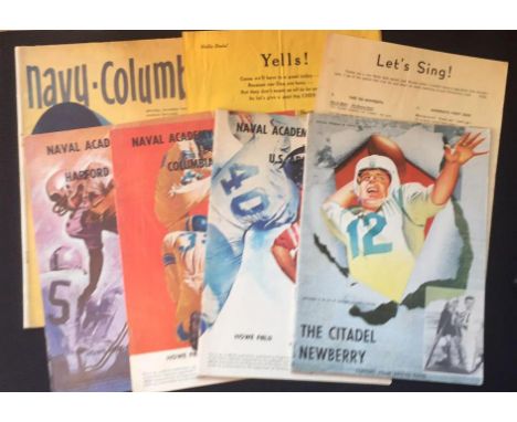 American College Football Programmes. Contains Navy v Columbia 1949 Newbury v Citadel 1957 and Naval Prep school versus US Ar