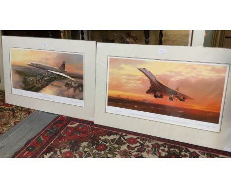 Adrian Rigby signed print 368/500 of Concorde on take off 'Flying Into History' plus 'Pride of Britain' 484/500 view over Lon